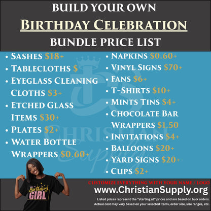 Birthday Celebration Gift Bundle | Custom Favors, Decor & Apparel for Milestone Parties