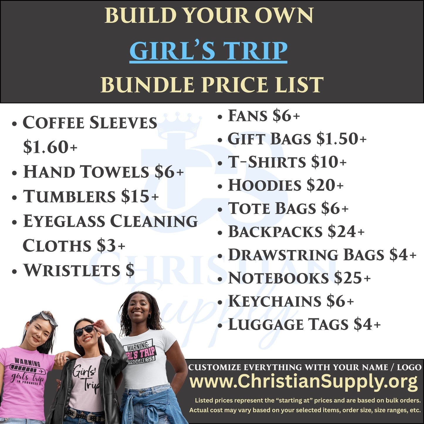 girl's trip gift bundle | personalized travel favors and matching apparel for squad getaways