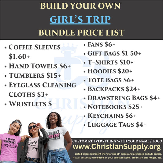 Girl's Trip Gift Bundle | Personalized Travel Favors and Matching Apparel for Squad Getaways