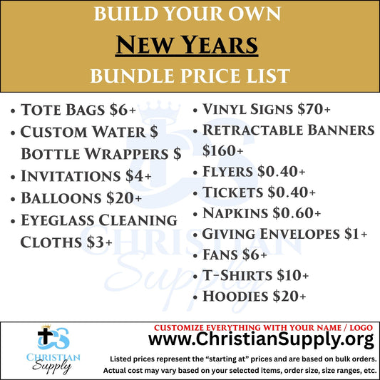 New Year Celebration Bundle | Personalized Event Favors and Decor for Watch Night & Church Services