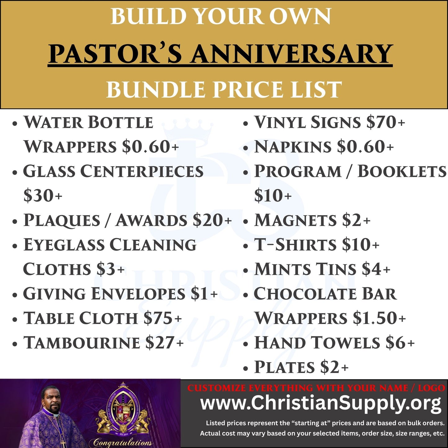 pastor’s anniversary event bundle | custom favors, decor & keepsakes for church celebrations
